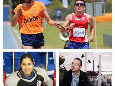 En parte superior de la imagen: Cristián Valenzuela, atleta paralímpico chileno. Parte inferior: Constanza Reyes, arquera selección, y José Antonio Lizana.